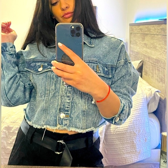 Highway Jeans Jackets & Blazers - Highway Jeans Denim Jacket Shredded Cropped With Elastic Size L